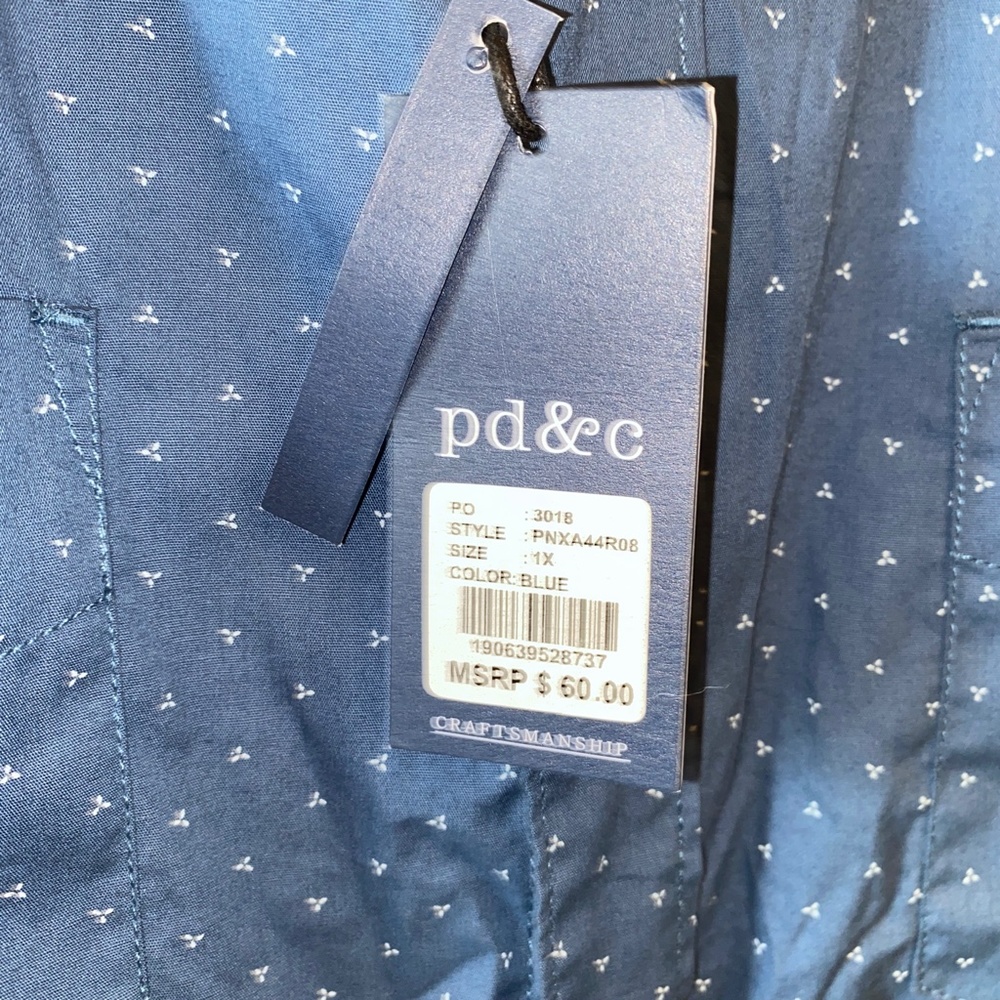 NWT PD&C Blue with white dot pattern print button down shirt - Picture 3 of 6
